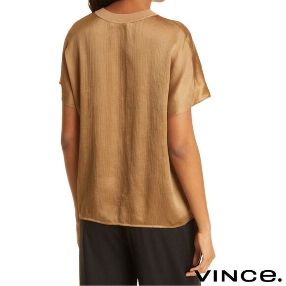 Vince. **NWT** Rib Trim Flutter Sleeve Shell Blouse in Almond - Picture 14 of 16